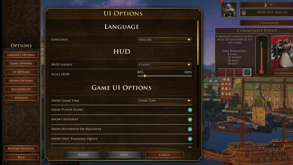 OPTIONSのUI OPTIONSにあるLANGUAGEの設定画面